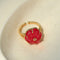 Handcrafted Glass Flower Dome Ring - 18K Gold Plated Brass Romantic Floral Adjustable Ring - floysun