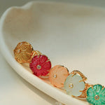 Handcrafted Glass Flower Dome Ring - 18K Gold Plated Brass Romantic Floral Adjustable Ring - floysun
