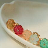 Handcrafted Glass Flower Dome Ring - 18K Gold Plated Brass Romantic Floral Adjustable Ring - floysun