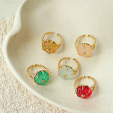 Handcrafted Glass Flower Dome Ring - 18K Gold Plated Brass Romantic Floral Adjustable Ring - floysun