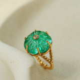 Handcrafted Glass Flower Dome Ring - 18K Gold Plated Brass Romantic Floral Adjustable Ring - floysun