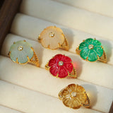 Handcrafted Glass Flower Dome Ring - Romantic Floral Adjustable Ring - floysun