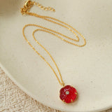 Handcrafted Glass Flower Pendant Necklace - 18K Gold Plated Vintage Floral Choker - floysun