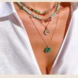 Handcrafted Glass Flower Pendant Necklace - 18K Gold Plated Vintage Floral Choker - floysun