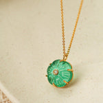 Handcrafted Glass Flower Pendant Necklace - 18K Gold Plated Vintage Floral Choker - floysun
