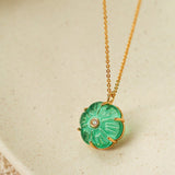 Handcrafted Glass Flower Pendant Necklace - 18K Gold Plated Vintage Floral Choker - floysun