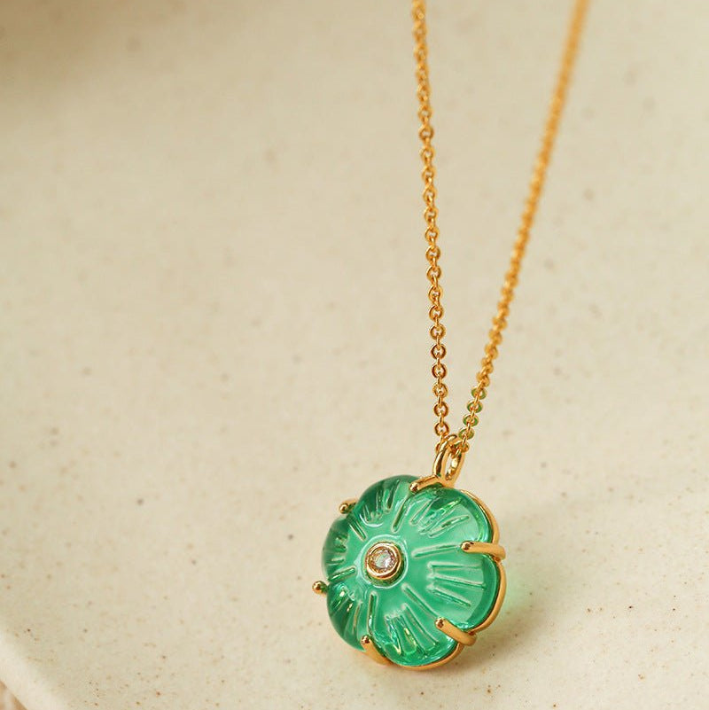 Handcrafted Glass Flower Pendant Necklace - 18K Gold Plated Vintage Floral Choker - floysun