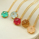 Handcrafted Glass Flower Pendant Necklace - 18K Gold Plated Vintage Floral Choker - floysun