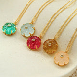 Handcrafted Glass Flower Pendant Necklace - 18K Gold Plated Vintage Floral Choker - floysun