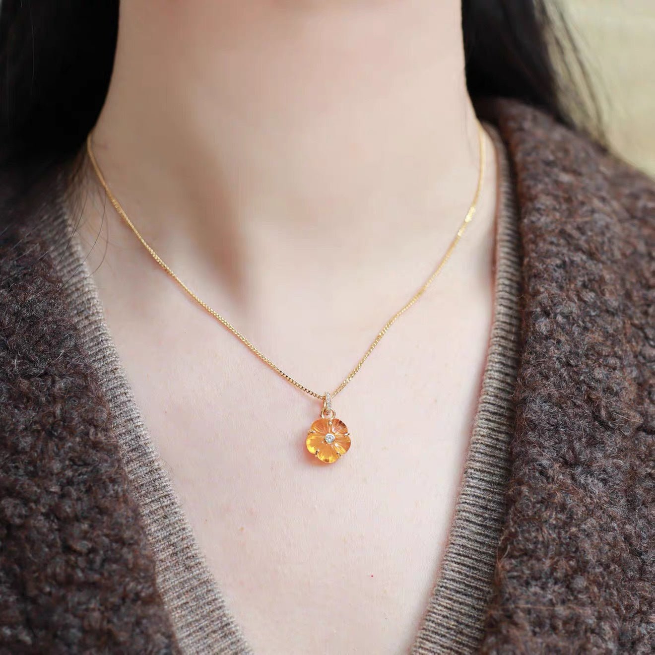 Handcrafted Glass Flower Pendant Necklace - 18K Gold Plated Vintage Floral Choker - floysun