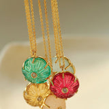 Handcrafted Glass Flower Pendant Necklace - 18K Gold Plated Vintage Floral Choker - floysun