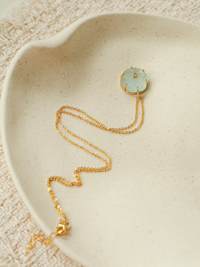 Handcrafted Glass Flower Pendant Necklace - 18K Gold Plated Vintage Floral Choker - floysun