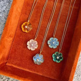 Handcrafted Glass Flower Pendant Necklace - 18K Gold Plated Vintage Floral Choker - floysun