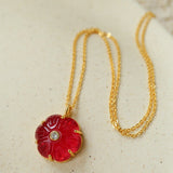 Handcrafted Glass Flower Pendant Necklace - 18K Gold Plated Vintage Floral Choker - floysun