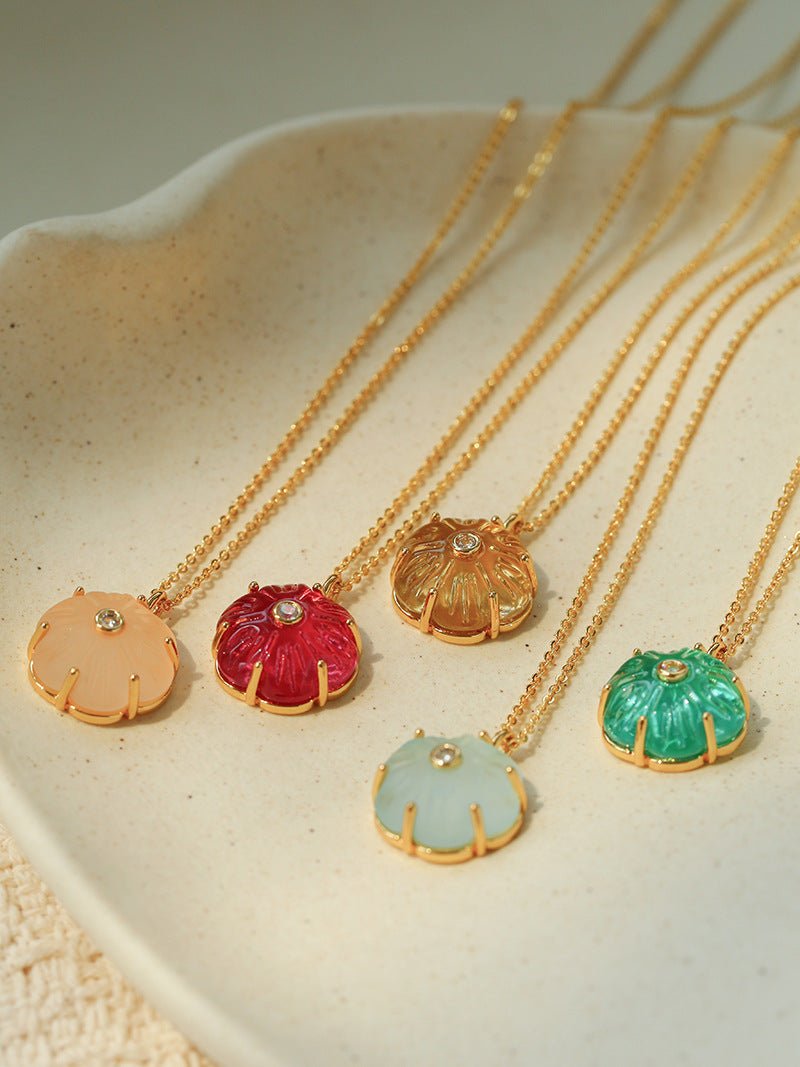Handcrafted Glass Flower Pendant Necklace - 18K Gold Plated Vintage Floral Choker - floysun