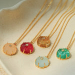 Handcrafted Glass Flower Pendant Necklace - 18K Gold Plated Vintage Floral Choker - floysun