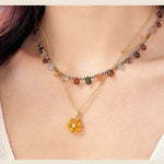 Handcrafted Glass Flower Pendant Necklace - 18K Gold Plated Vintage Floral Choker - floysun