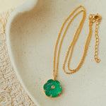 Handcrafted Glass Flower Pendant Necklace - 18K Gold Plated Vintage Floral Choker - floysun