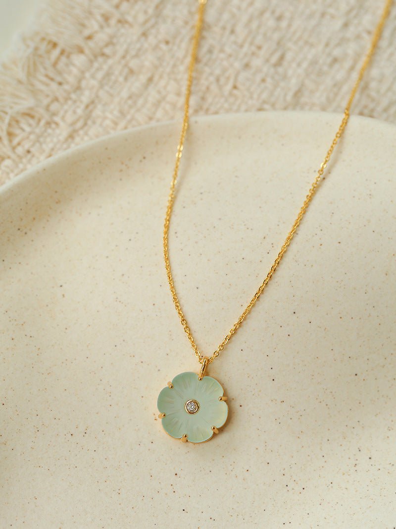 Handcrafted Glass Flower Pendant Necklace - 18K Gold Plated Vintage Floral Choker - floysun