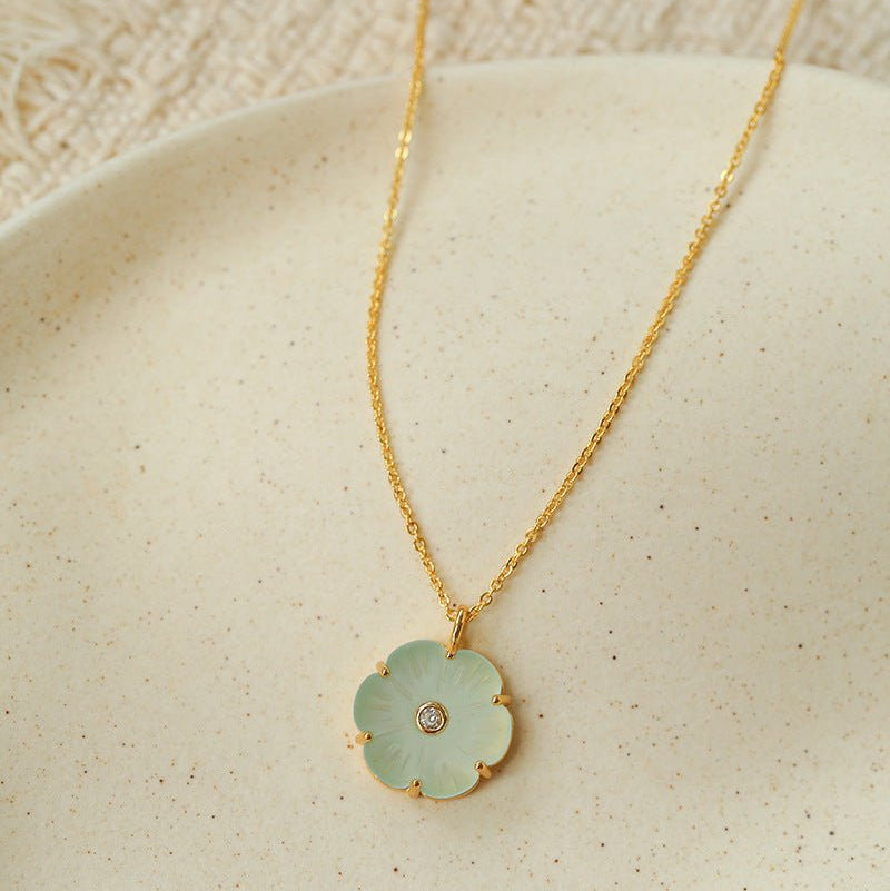 Handcrafted Glass Flower Pendant Necklace - 18K Gold Plated Vintage Floral Choker - floysun