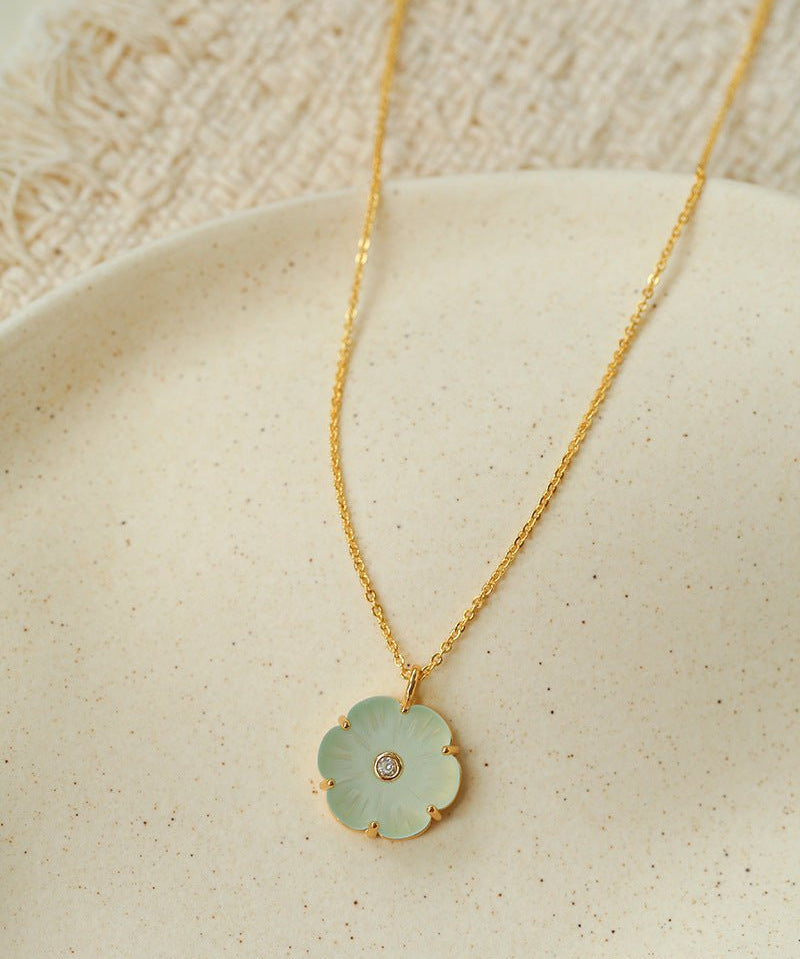 Handcrafted Glass Flower Pendant Necklace - 18K Gold Plated Vintage Floral Choker - floysun
