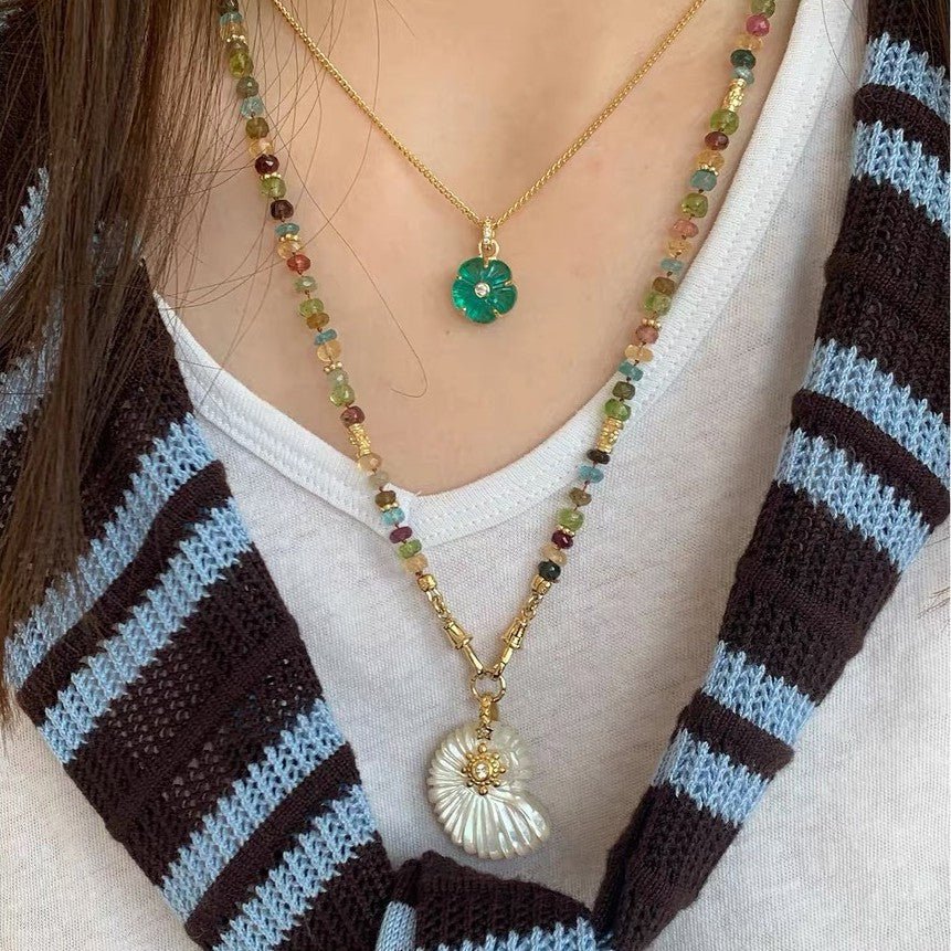 Handcrafted Glass Flower Pendant Necklace - 18K Gold Plated Vintage Floral Choker - floysun