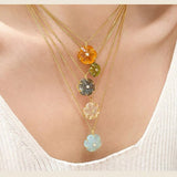 Handcrafted Glass Flower Pendant Necklace - 18K Gold Plated Vintage Floral Choker - floysun