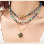 Handcrafted Glass Flower Pendant Necklace - 18K Gold Plated Vintage Floral Choker - floysun