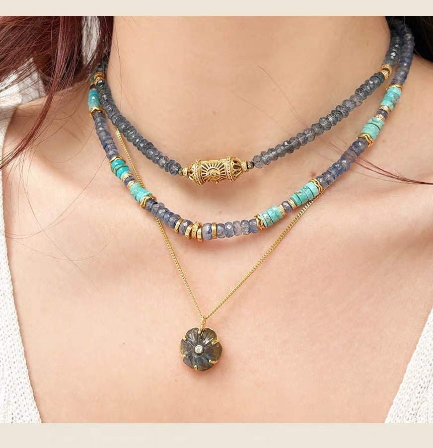 Handcrafted Glass Flower Pendant Necklace - 18K Gold Plated Vintage Floral Choker - floysun