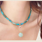 Handcrafted Glass Flower Pendant Necklace - 18K Gold Plated Vintage Floral Choker - floysun