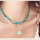 Handcrafted Glass Flower Pendant Necklace - 18K Gold Plated Vintage Floral Choker - floysun