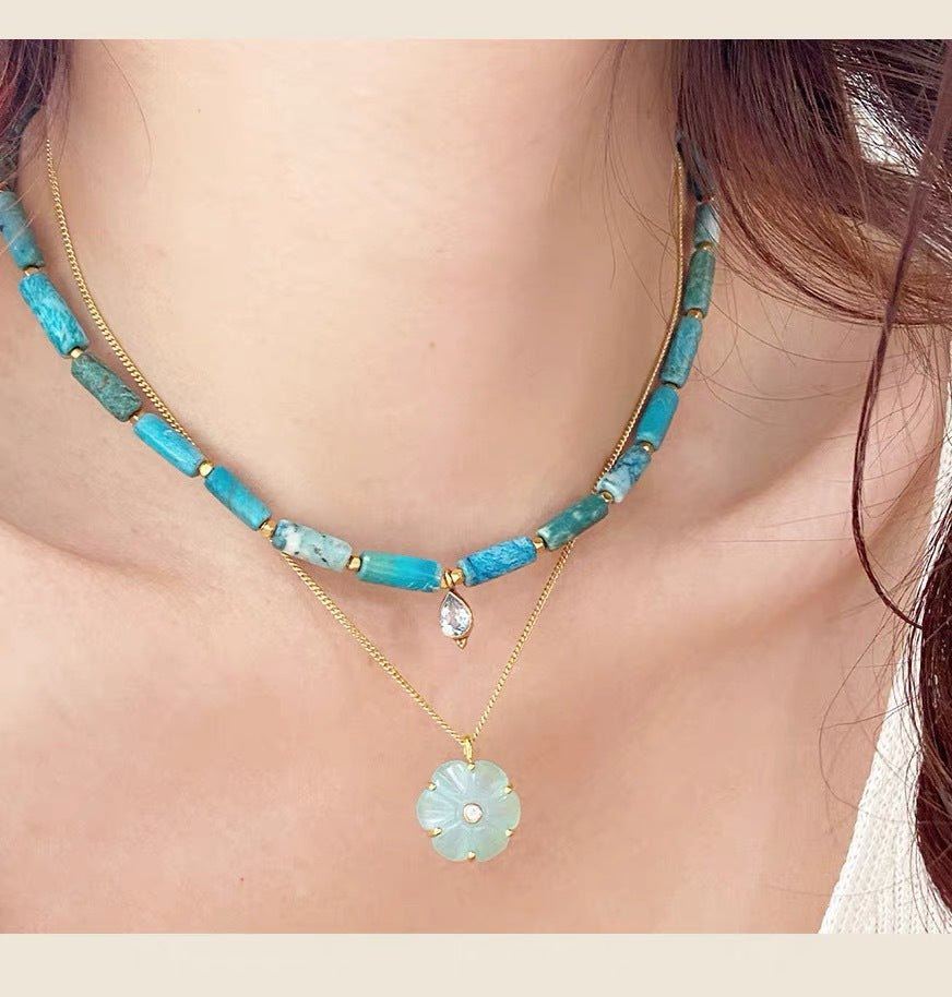 Handcrafted Glass Flower Pendant Necklace - 18K Gold Plated Vintage Floral Choker - floysun