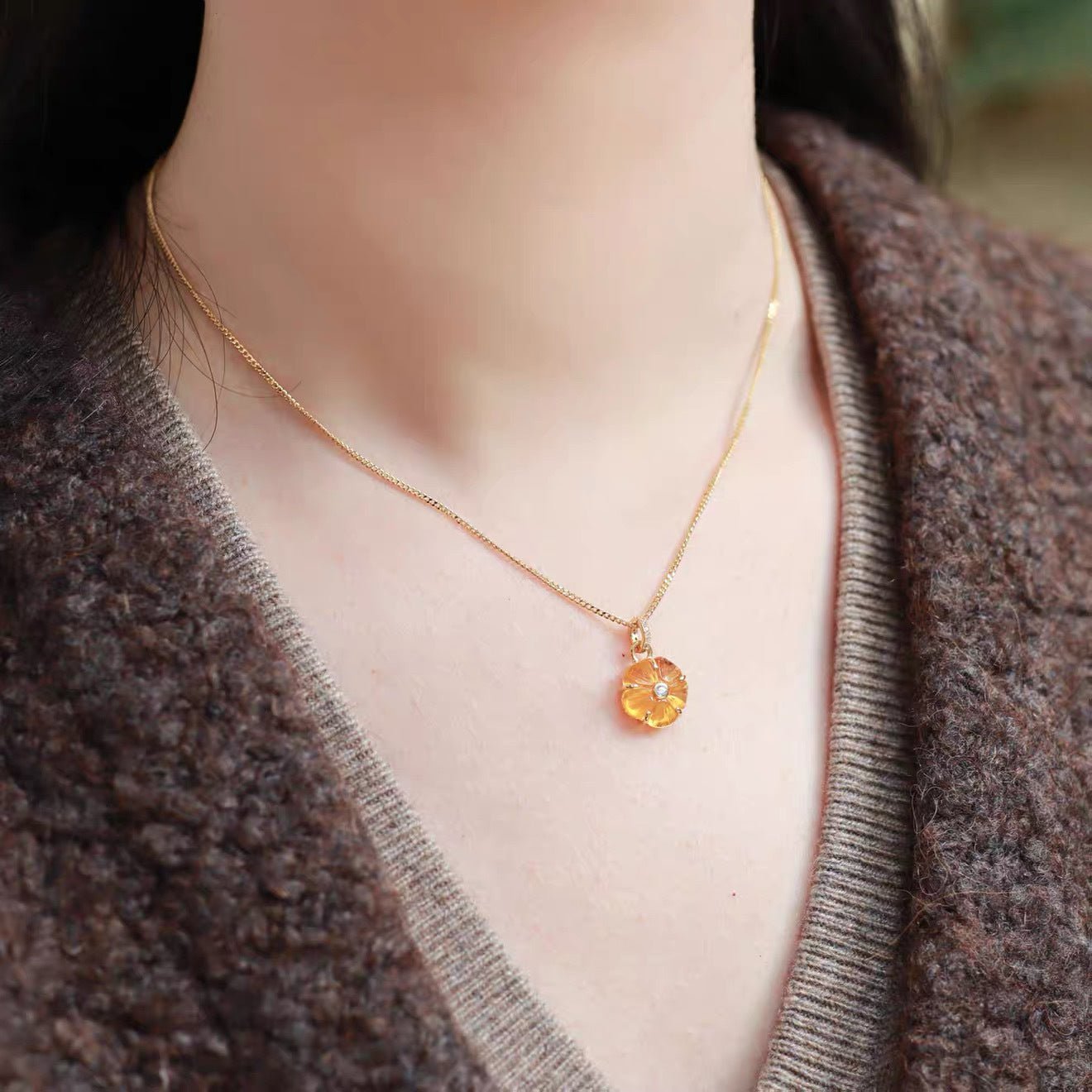 Handcrafted Glass Flower Pendant Necklace - 18K Gold Plated Vintage Floral Choker - floysun