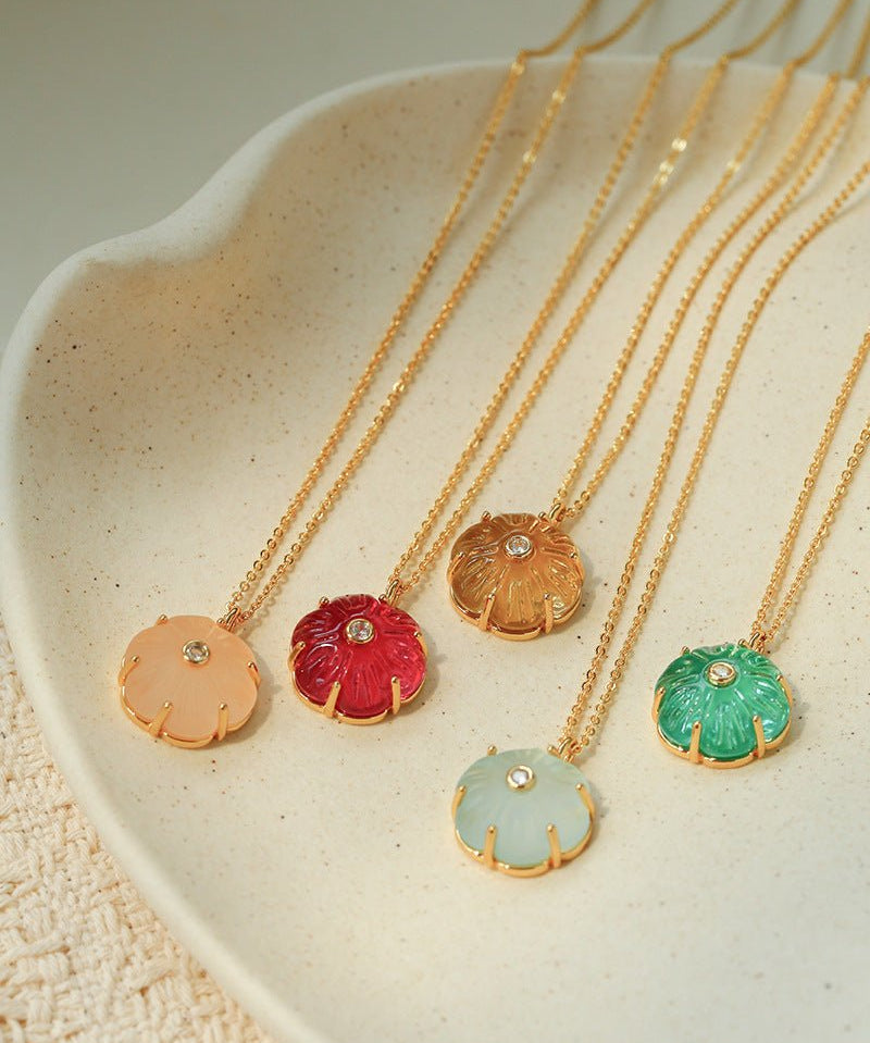 Handcrafted Glass Flower Pendant Necklace - 18K Gold Plated Vintage Floral Choker - floysun