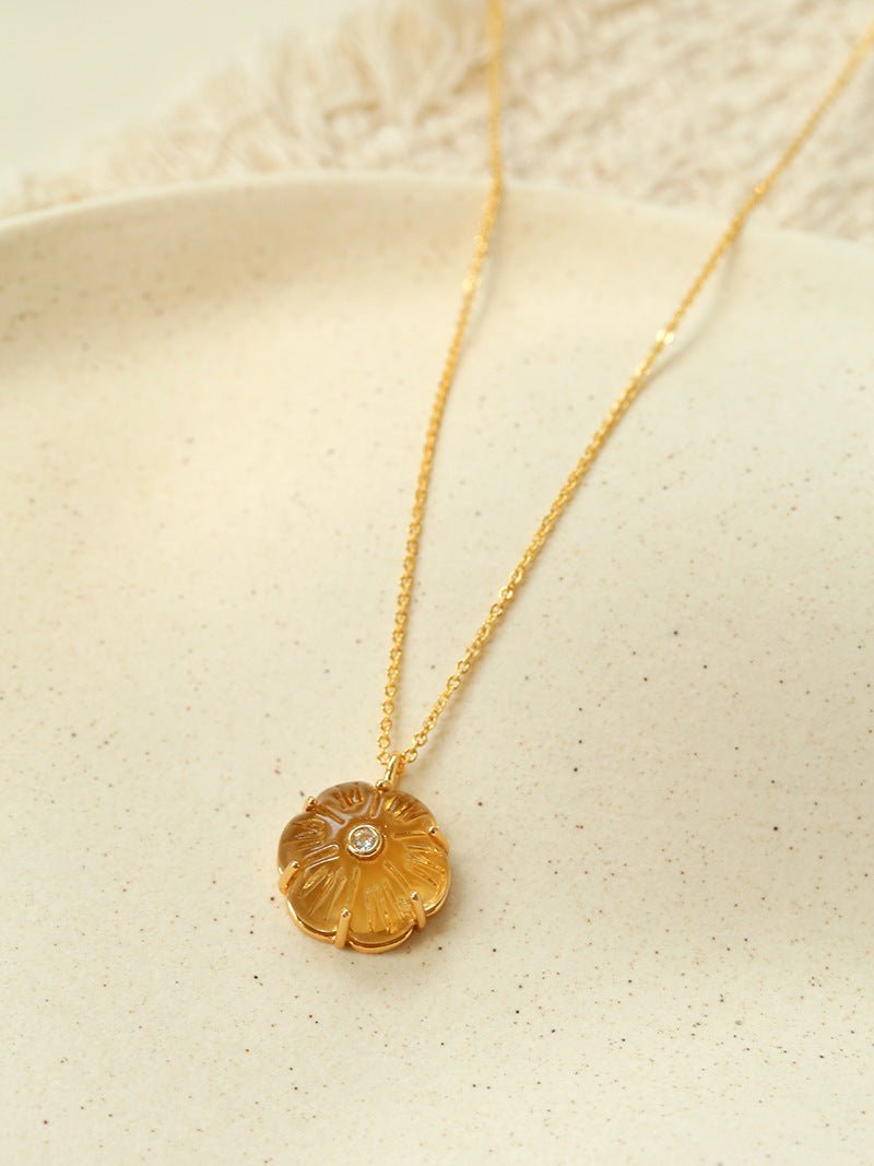 Handcrafted Glass Flower Pendant Necklace - 18K Gold Plated Vintage Floral Choker - floysun