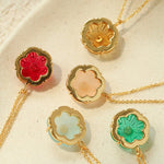 Handcrafted Glass Flower Pendant Necklace - 18K Gold Plated Vintage Floral Choker - floysun