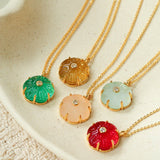 Handcrafted Glass Flower Pendant Necklace - 18K Gold Plated Vintage Floral Choker - floysun