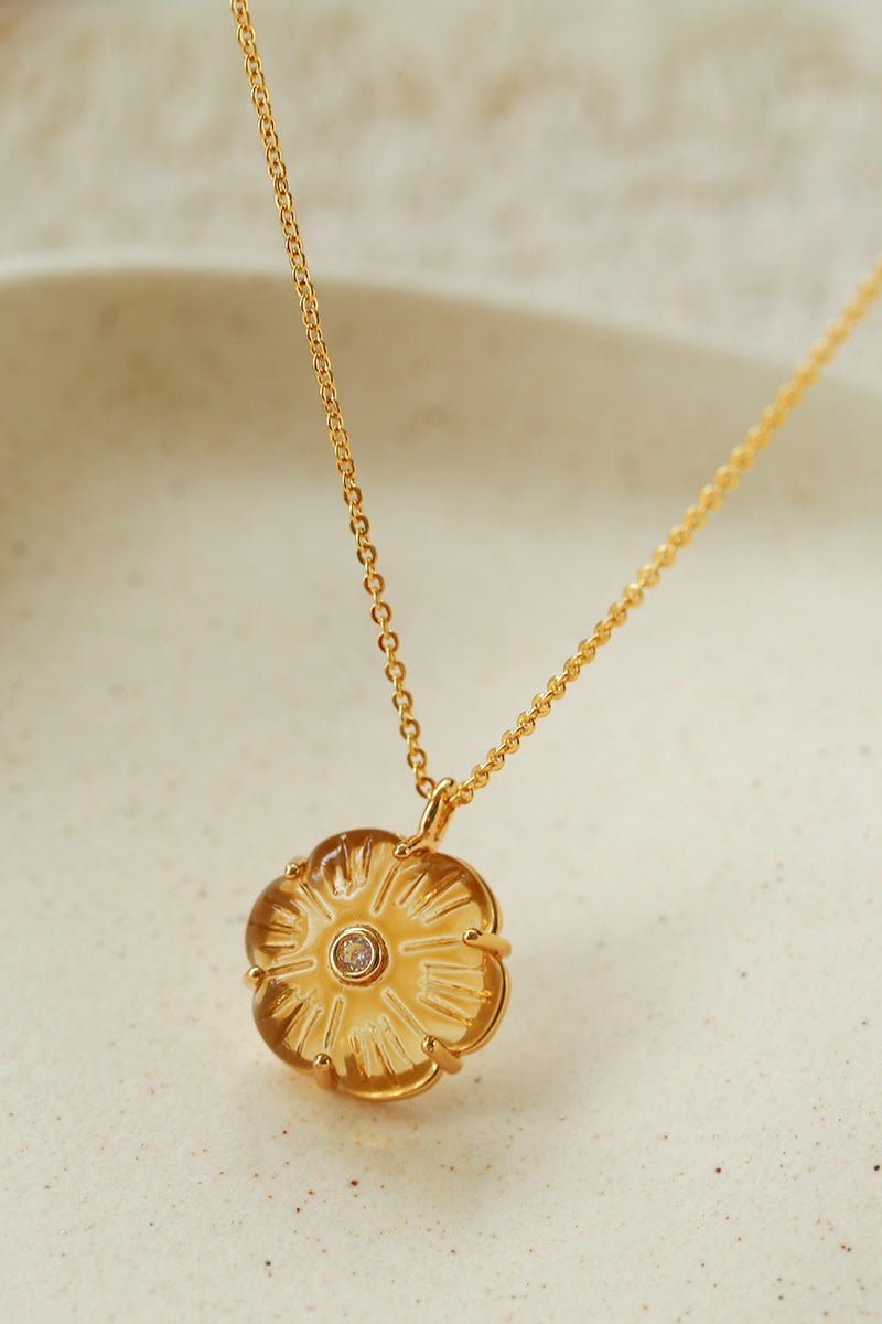 Handcrafted Glass Flower Pendant Necklace - 18K Gold Plated Vintage Floral Choker - floysun