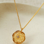 Handcrafted Glass Flower Pendant Necklace - 18K Gold Plated Vintage Floral Choker - floysun