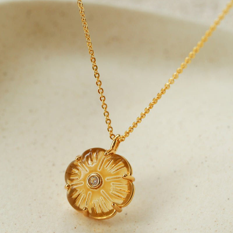 Handcrafted Glass Flower Pendant Necklace - 18K Gold Plated Vintage Floral Choker - floysun