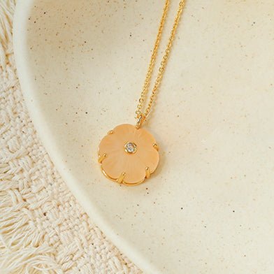 Handcrafted Glass Flower Pendant Necklace - 18K Gold Plated Vintage Floral Choker - floysun