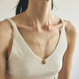 Handcrafted Hammered Round Medallion Necklace - Minimalist 925 Sterling Silver Coin Pendant - floysun