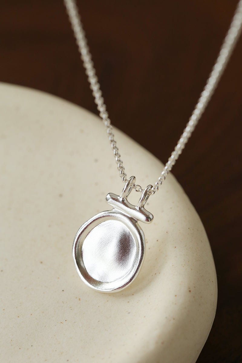 Handcrafted Hammered Round Medallion Necklace - Minimalist 925 Sterling Silver Coin Pendant - floysun