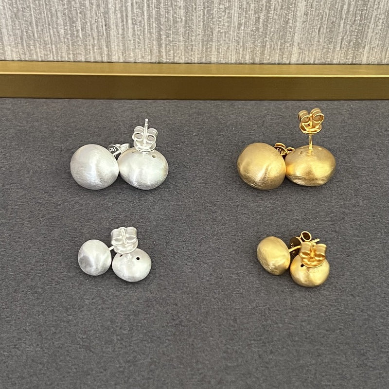 Handcrafted Irregular Brushed “Little Silver Bean” Earrings - floysun