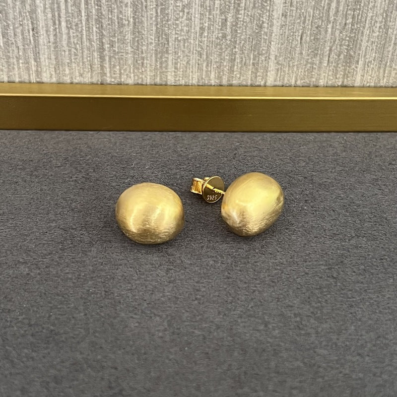 Handcrafted Irregular Brushed “Little Silver Bean” Earrings - floysun