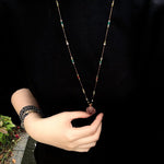 Handcrafted Macrame Crystal Pendant Necklace - Oval Labradorite Rose Quartz Strawberry Quartz Long Necklace - floysun