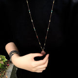 Handcrafted Macrame Crystal Pendant Necklace - Oval Labradorite Rose Quartz Strawberry Quartz Long Necklace - floysun