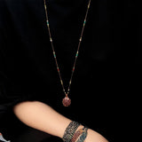 Handcrafted Macrame Crystal Pendant Necklace - Oval Labradorite Rose Quartz Strawberry Quartz Long Necklace - floysun