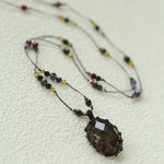 Handcrafted Macrame Crystal Pendant Necklace - Oval Labradorite Rose Quartz Strawberry Quartz Long Necklace - floysun