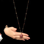 Handcrafted Macrame Crystal Pendant Necklace - Oval Labradorite Rose Quartz Strawberry Quartz Long Necklace - floysun